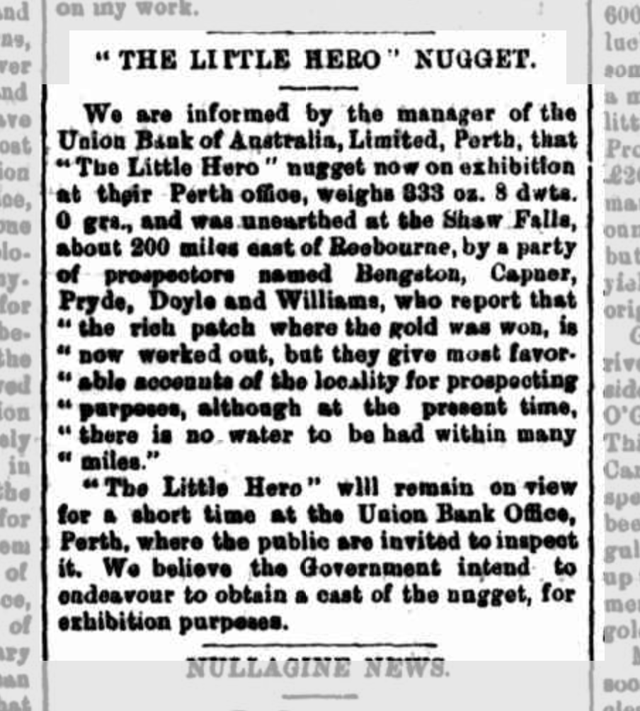 Little Hero Gold Nugget Newspaper Cutting